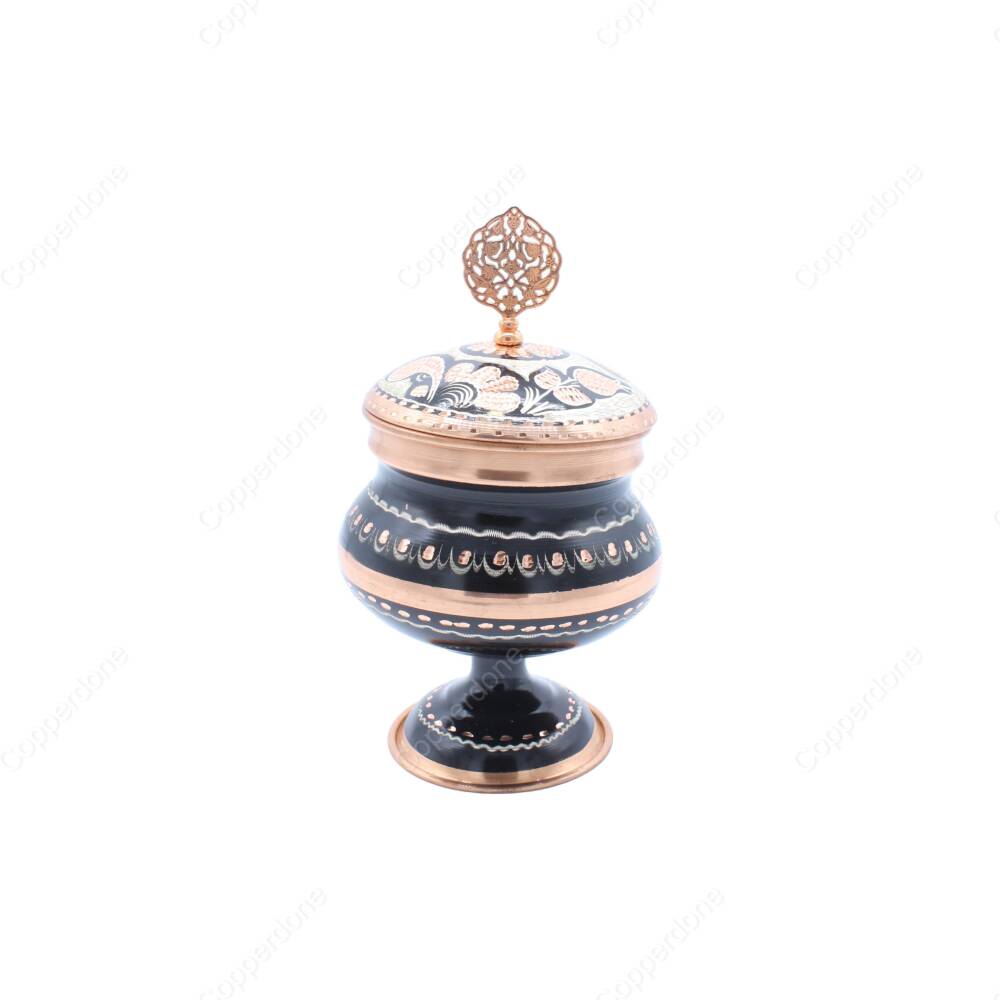 Copperdone Decorative Anatolia Handmade Hand Engraved Copper Candy Sugar Bowl With Lid Black - 2