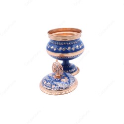 Copperdone Decorative Anatolia Handmade Hand Engraved Copper Candy Sugar Bowl With Lid Blue - 2