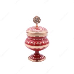 Copperdone Decorative Anatolia Handmade Hand Engraved Copper Candy Sugar Bowl With Lid Red - 1