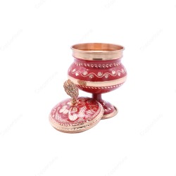 Copperdone Decorative Anatolia Handmade Hand Engraved Copper Candy Sugar Bowl With Lid Red - 2