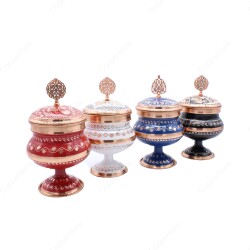 Copperdone Decorative Anatolia Handmade Hand Engraved Copper Candy Sugar Bowl With Lid Set - 1