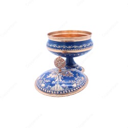 Copperdone Decorative Erzincan Style Handpainted Hand Engraved Copper Candy Sugar Bowl With Lid Blue - 2