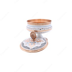 Copperdone Decorative Erzincan Style Handpainted Hand Engraved Copper Candy Sugar Bowl With Lid White - 2