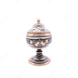 Copperdone Decorative Handmade Hand Engraved Copper Candy Sugar Bowl With Lid Black Enameled Color - 1