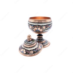 Copperdone Decorative Handmade Hand Engraved Copper Candy Sugar Bowl With Lid Black Enameled Color - 2