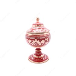 Copperdone Decorative Handmade Hand Engraved Copper Candy Sugar Bowl With Lid Red Color - 1