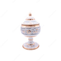 Copperdone Decorative Handmade Hand Engraved Copper Candy Sugar Bowl With Lid White Color - 1