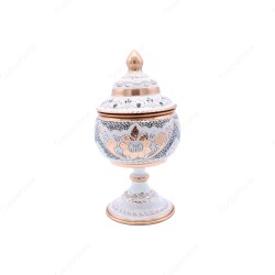 Copperdone Decorative Handmade Hand Engraved Copper Candy Sugar Bowl With Lid White Color - 1