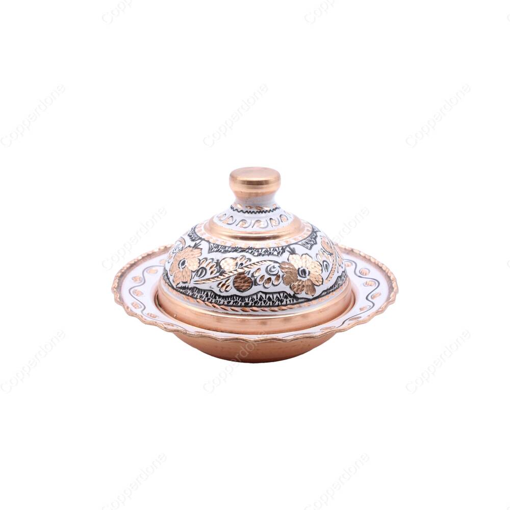 Copperdone Decorative Handmade Handcrafted Copper Candy Sugar Bowl With Lid 15cm 6in White Color - 1