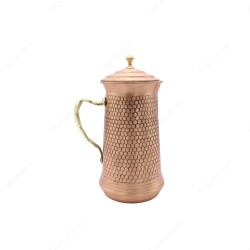 Copperdone Decorative Handmade Hoenycomb Motifs Hand Hammered Copper Jug Decanter With Lid for Water Drinkware Serving Shiny Copper Color - 1