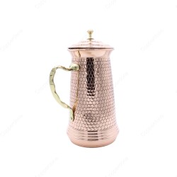 Copperdone Decorative Handmade Hoenycomb Motifs Hand Hammered Copper Jug Decanter With Lid for Water Drinkware Serving Shiny Copper Color - 2