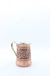 Copperdone El İşlemeli Çiçek Desenli Antik Eskitme Bakır Kupa Bardak - 4