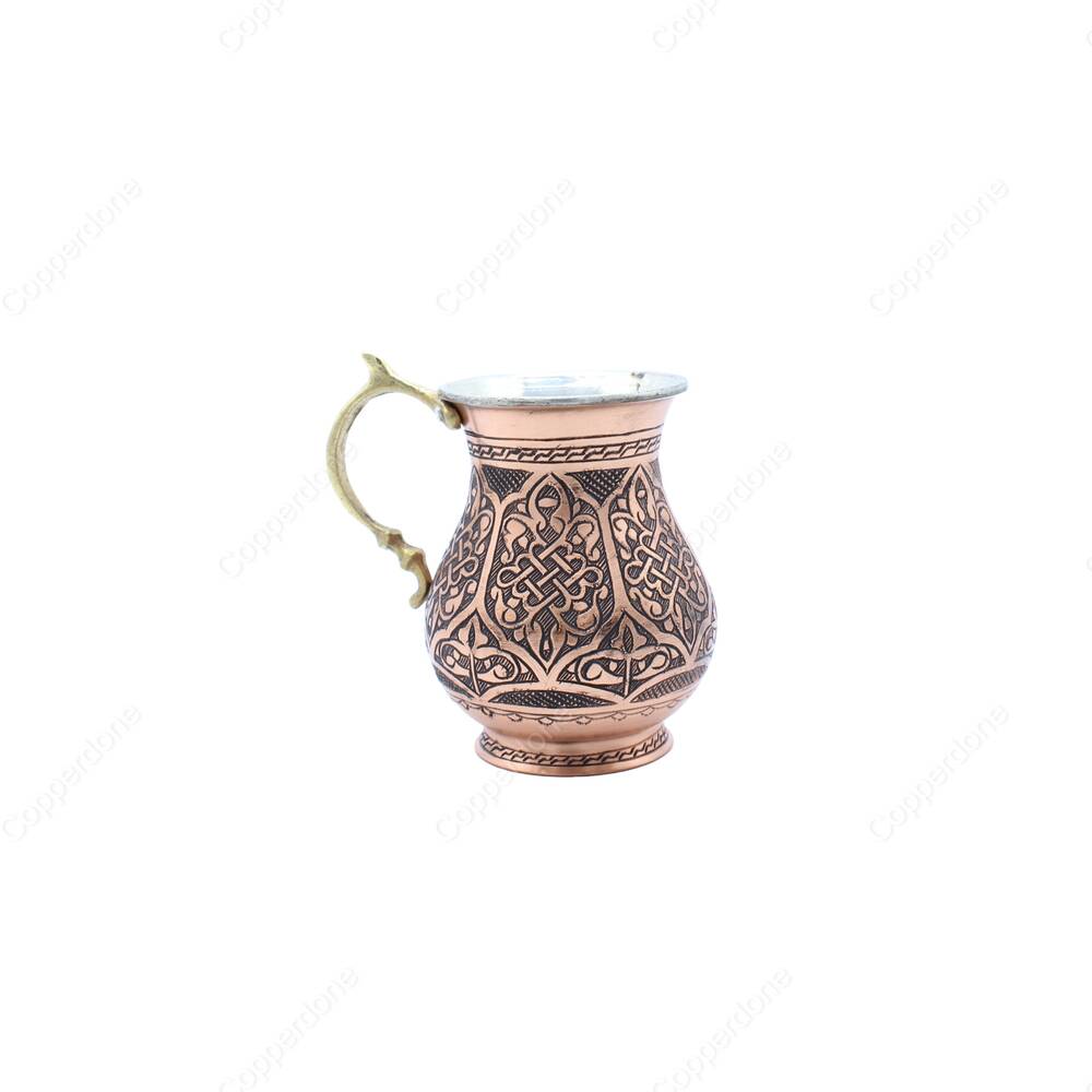 Copperdone El işlemeli Otantik Desenli Antik Eskitme Bakır Maşrapa Bardak - 2