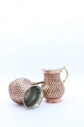 Copperdone El İşlemeli Petek Desenli Antik Eskitme Bakır Maşrapa Bardak - 4