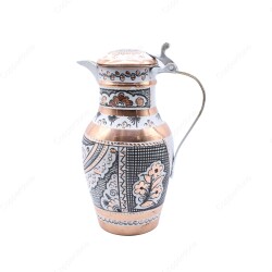 Copperdone Erzincan El İşlemeli Kapaklı Otantik Bakır Sürahi Beyaz Renk 24cm - 1