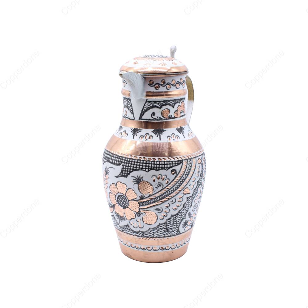 Copperdone Erzincan El İşlemeli Kapaklı Otantik Bakır Sürahi Beyaz Renk 24cm - 2