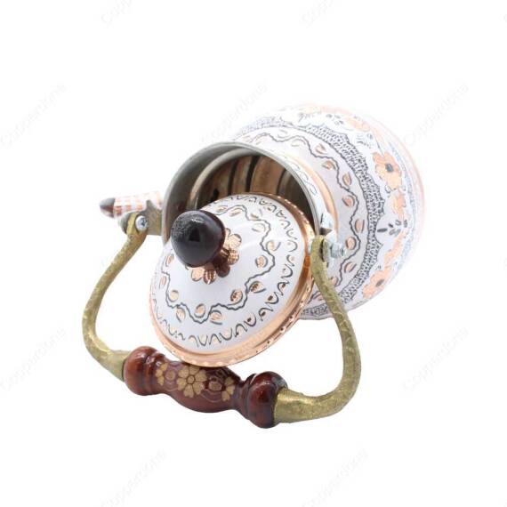 Copperdone Erzincan Handmade Hand Embroidered Copper Teapot Tea Kettle With Wooden Handle White - 2