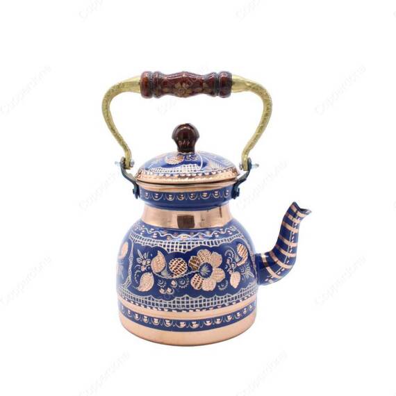 Copperdone Erzincan Handmade Hand Embroidered Copper Teapot Tea Kettle With Wooden Handle White - 10