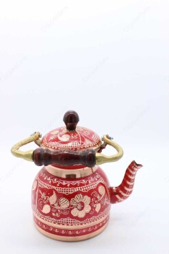 Copperdone Erzincan Handmade Hand Embroidered Copper Teapot Tea Kettle With Wooden Handle White - 18