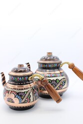 Copperdone Erzincan Handmade Hand Embroidered Large Size Copper Teapot Tea Kettle With Wooden Handle Black - 3