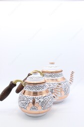 Copperdone Erzincan Handmade Hand Embroidered Large Size Copper Teapot Tea Kettle With Wooden Handle White - 4