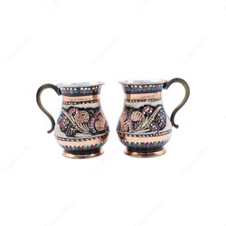 Copperdone Erzincan Handwork Handpainted Turkish Copper Mug Masrapa Cup - 2