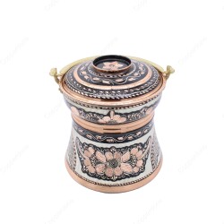 Copperdone Erzincan Style Handmade Handcrafted Copper Bucket With Lid Bakrac Black Color - 1