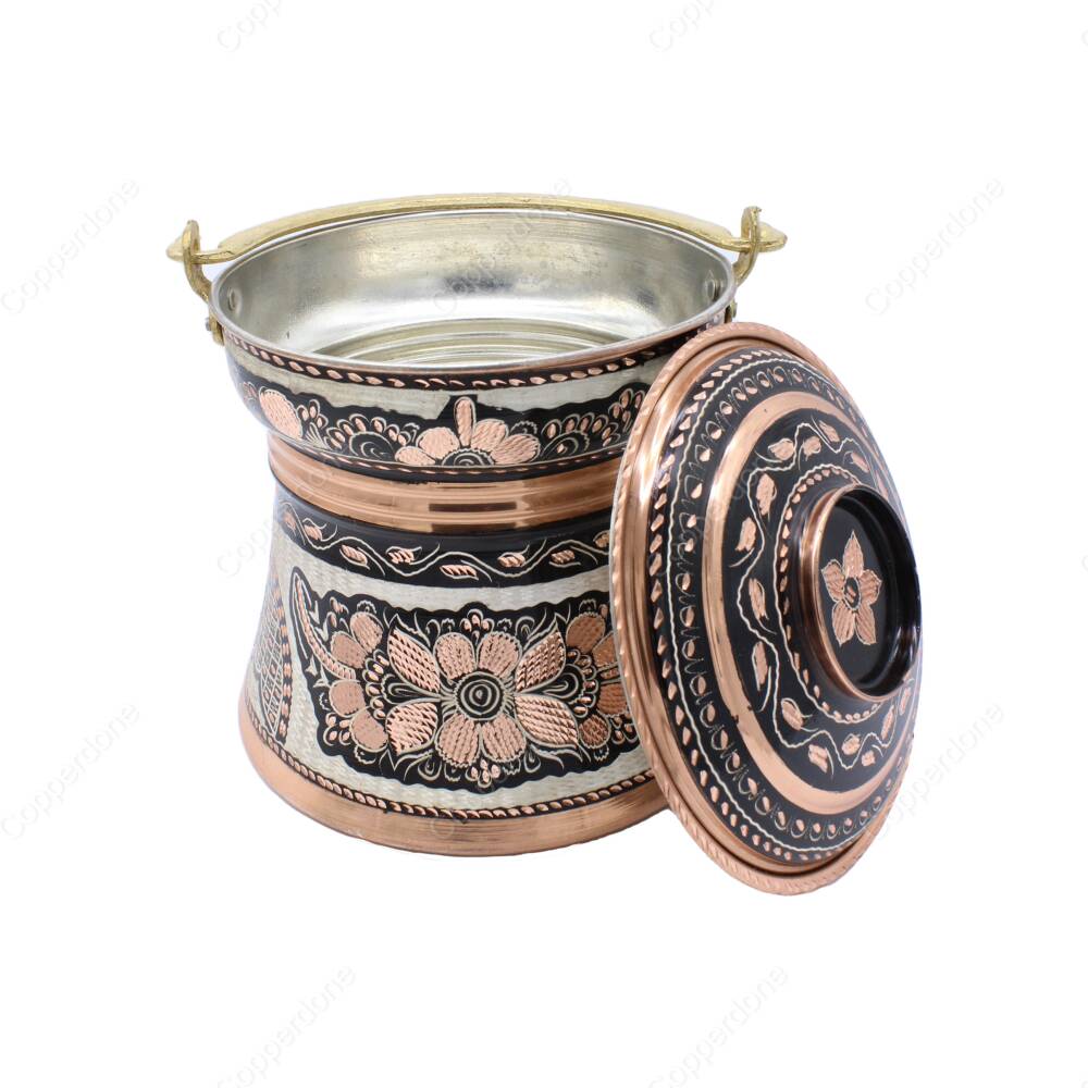 Copperdone Erzincan Style Handmade Handcrafted Copper Bucket With Lid Bakrac Black Color - 2