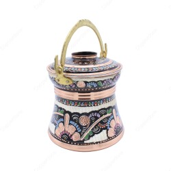 Copperdone Erzincan Style Handmade Handcrafted Copper Bucket With Lid Bakrac Black Enameled Color - 1