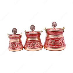 Copperdone Erzincan Style Handmade Handcrafted Copper Bucket With Lid Bakrac Set Red Color - 1