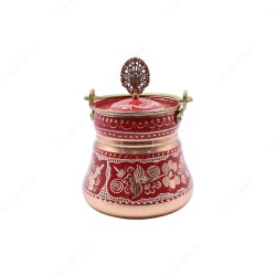 Copperdone Erzincan Style Handmade Handcrafted Copper Bucket With Lid Bakrac Sitil Red Color - 1