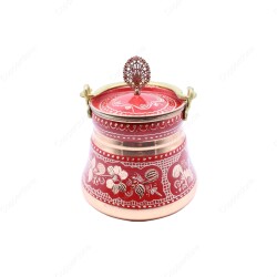 Copperdone Erzincan Style Handmade Handcrafted Copper Bucket With Lid Bakrac Sitil Red Color - 2