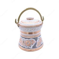 Copperdone Erzincan Style Handmade Handcrafted Copper Bucket With Lid Bakrac White Color - 1