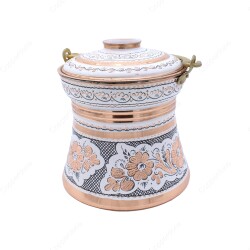 Copperdone Erzincan Style Handmade Handcrafted Copper Bucket With Lid Bakrac White Color - 2