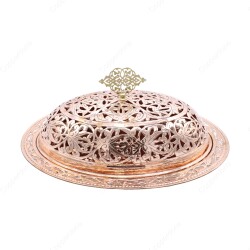 Copperdone Fine Engraved Handmade Handcrafted Authentic Pattern Special Design Turkish Copper Serving Plate Platter With Lid Ottoman Collection 6 - 1