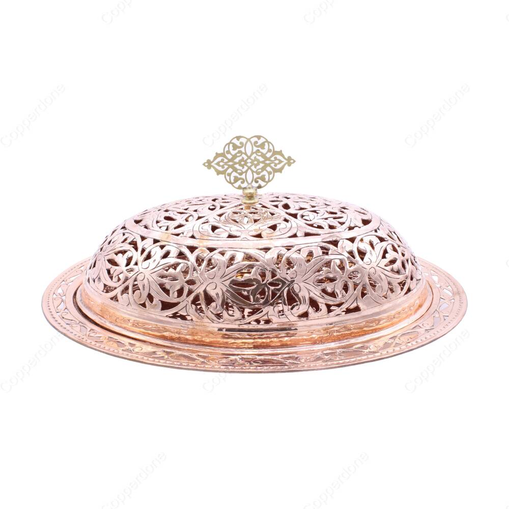 Copperdone Fine Engraved Handmade Handcrafted Authentic Pattern Special Design Turkish Copper Serving Plate Platter With Lid Ottoman Collection 6 - 2