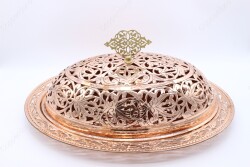 Copperdone Fine Engraved Handmade Handcrafted Authentic Pattern Special Design Turkish Copper Serving Plate Platter With Lid Ottoman Collection 6 - 3