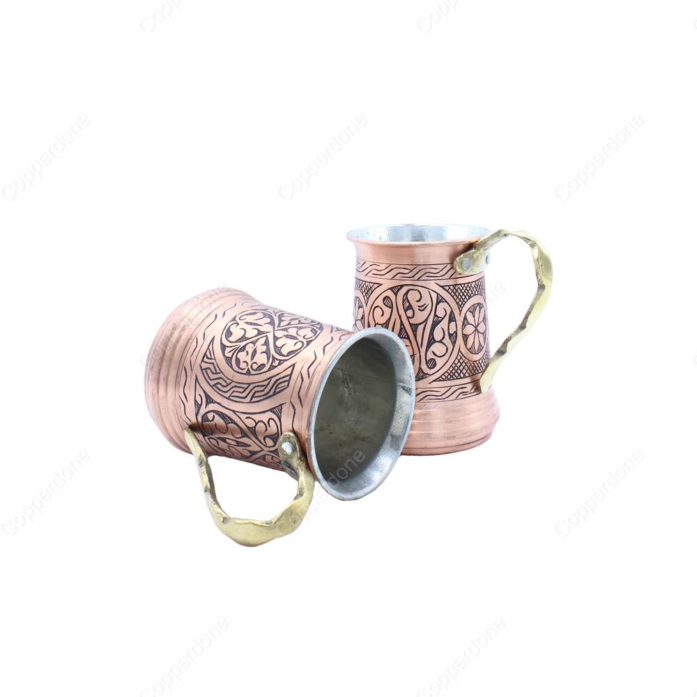 Copperdone Fine Hand Engraved Chisel Work Turkish Copper Mug Masrapa Cup Antique Copper Color ANATOLIA COLLECTION 1 - 2