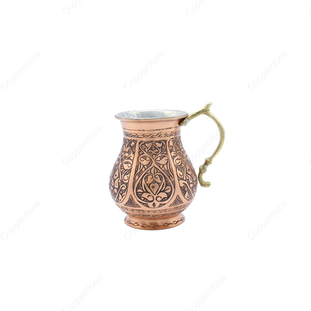 Copperdone Fine Hand Engraved Chisel Work Turkish Copper Mug Masrapa Cup Antique Copper Color MODEL 1 - 1