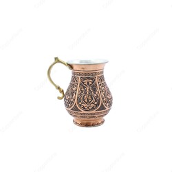 Copperdone Fine Hand Engraved Chisel Work Turkish Copper Mug Masrapa Cup Antique Copper Color MODEL 1 - 2