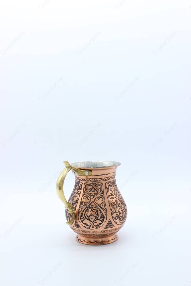 Copperdone Fine Hand Engraved Chisel Work Turkish Copper Mug Masrapa Cup Antique Copper Color MODEL 1 - 3