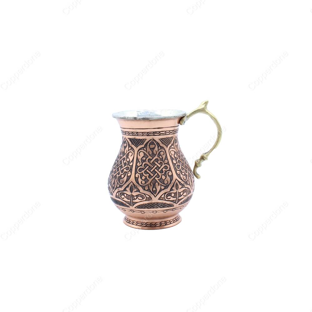 Copperdone Fine Hand Engraved Chisel Work Turkish Copper Mug Masrapa Cup Antique Copper Color MODEL 2 - 1