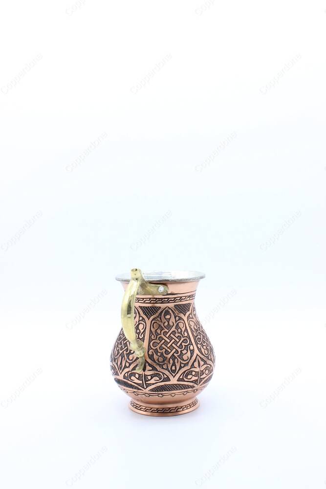 Copperdone Fine Hand Engraved Chisel Work Turkish Copper Mug Masrapa Cup Antique Copper Color MODEL 2 - 4