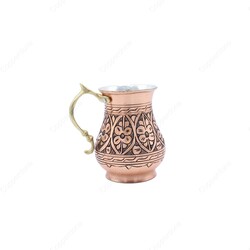 Copperdone Fine Hand Engraved Chisel Work Turkish Copper Mug Masrapa Cup Antique Copper Color MODEL 3 - 1