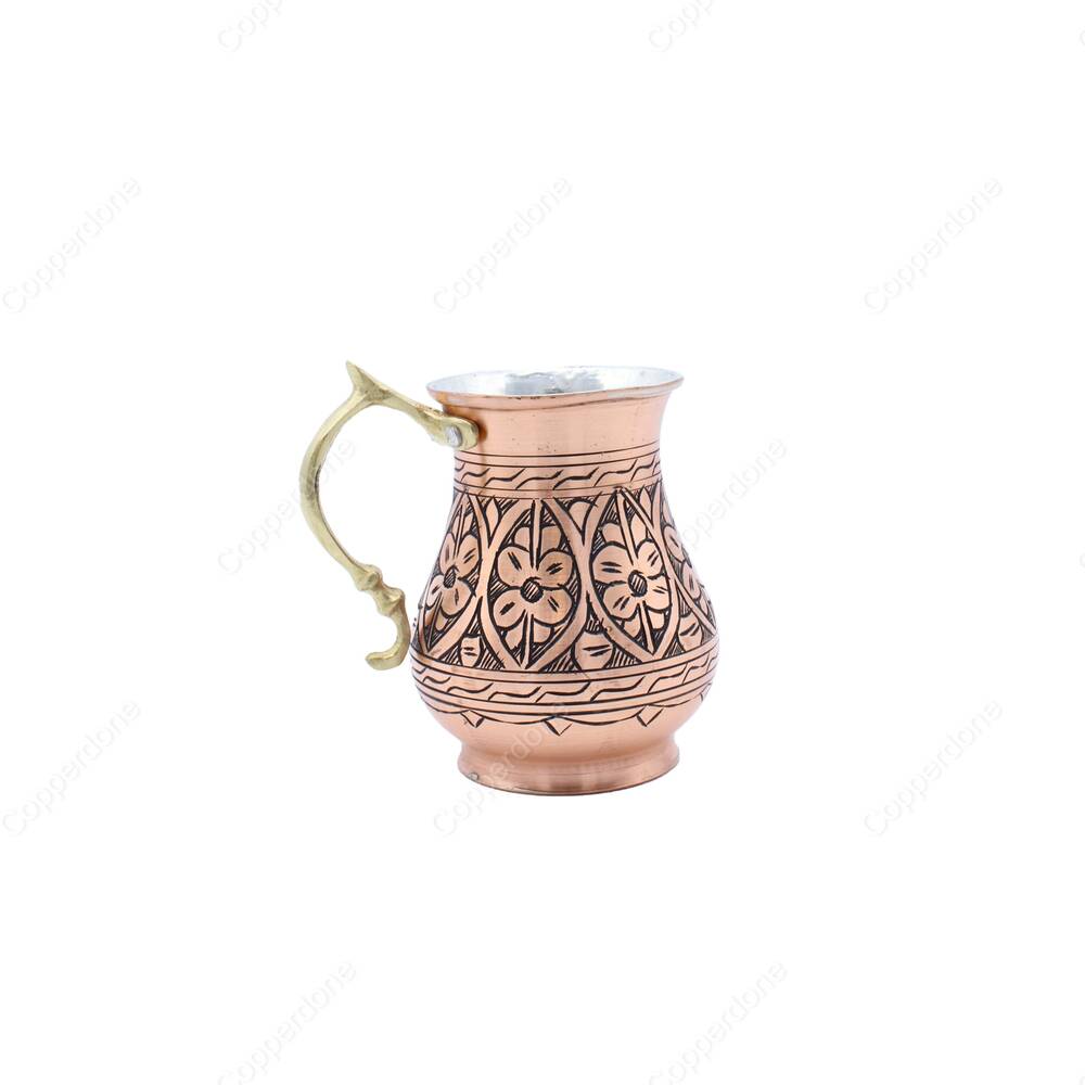 Copperdone Fine Hand Engraved Chisel Work Turkish Copper Mug Masrapa Cup Antique Copper Color MODEL 3 - 1