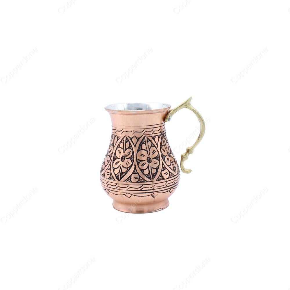 Copperdone Fine Hand Engraved Chisel Work Turkish Copper Mug Masrapa Cup Antique Copper Color MODEL 3 - 2