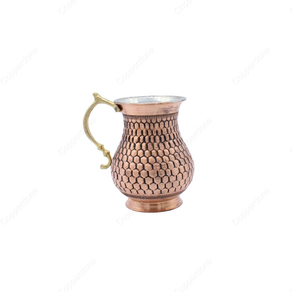 Copperdone Fine Hand Engraved Chisel Work Turkish Copper Mug Masrapa Cup Antique Copper Color MODEL 4 - 2