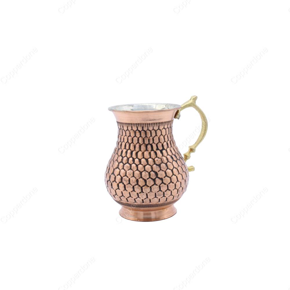 Copperdone Fine Hand Engraved Chisel Work Turkish Copper Mug Masrapa Cup Antique Copper Color MODEL 4 - 1