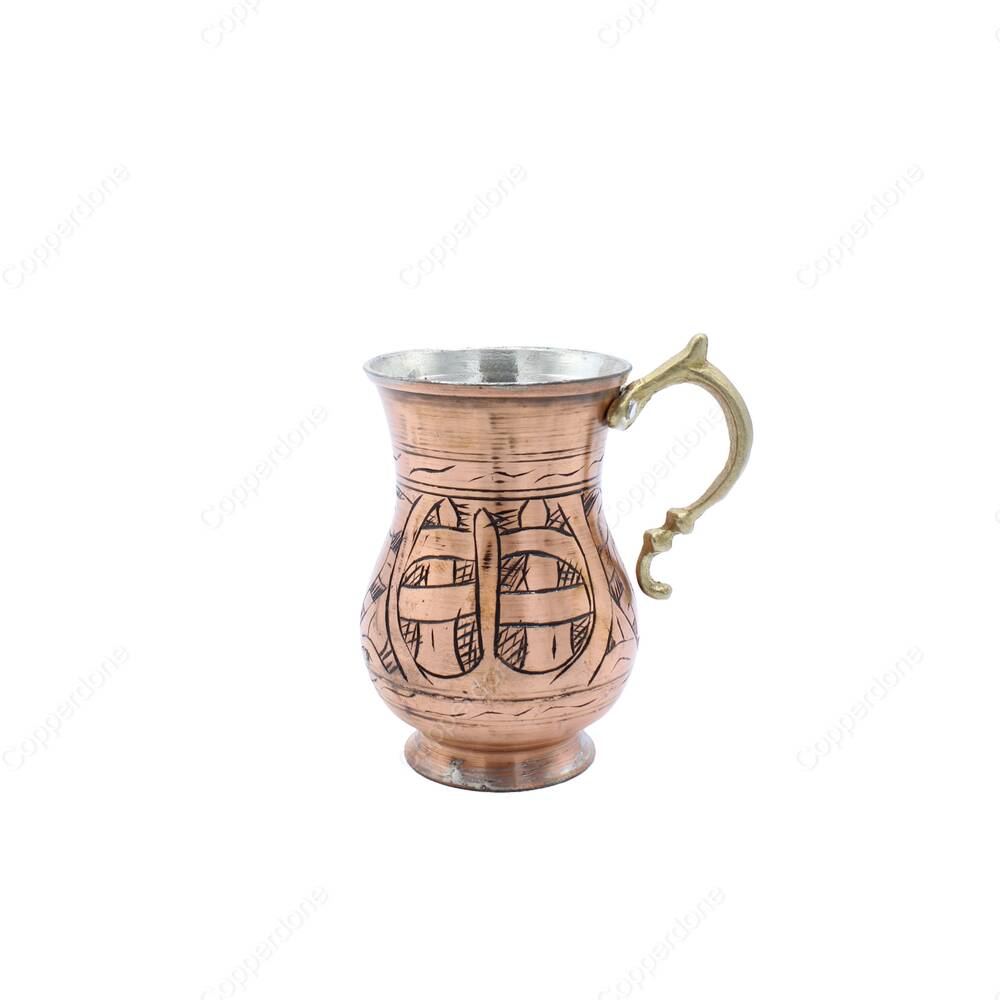 Copperdone Fine Hand Engraved Chisel Work Turkish Copper Mug Masrapa Cup Antique Copper Color MODEL 5 - 1