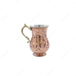 Copperdone Fine Hand Engraved Chisel Work Turkish Copper Mug Masrapa Cup Antique Copper Color MODEL 5 - 2